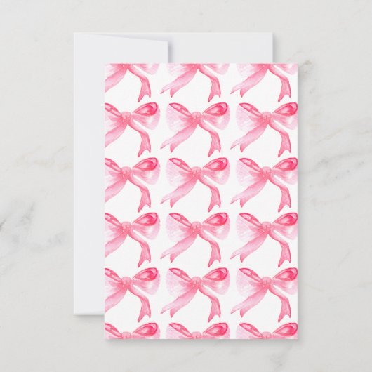 エレガントなピンクの蝶結び ウェディングシャワーのお祝い サンキューカード (裏面)