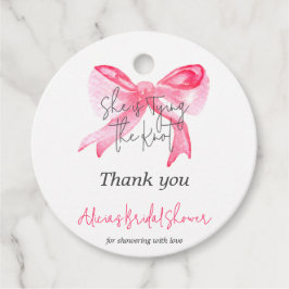 エレガントなピンクの蝶結び ウェディングシャワーデザイン フェイバータグ