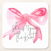 エレガントなピンクの蝶結び ブライダルシャワー スクエアペーパーコースター (正面)