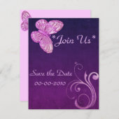 "エレガントなピンクの蝶"美しい表現 セーブザデート (正面/裏面)