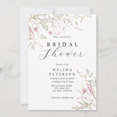 エレガントなピンクの野生の花のブライダルシャワー 招待状 (正面)
