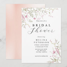 エレガントなピンクの野生の花のブライダルシャワー 招待状