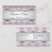 エレガントなピンクの銀製の灰色白のストライプ 名刺 (正面/裏面)