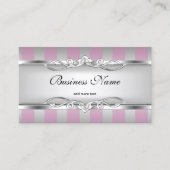 エレガントなピンクの銀製の灰色白のストライプ 名刺 (正面)