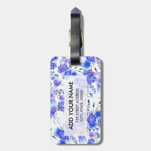 エレガントなピンクの青い水彩画のかわいい花模様 ラゲッジタグ (裏面縦)