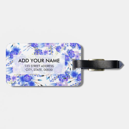 エレガントなピンクの青い水彩画のかわいい花模様 ラゲッジタグ (裏面横)
