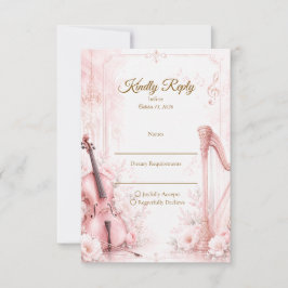 エレガントなピンクの音楽的な結婚式 出欠カード
