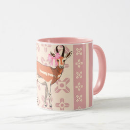 エレガントなピンクの鹿柄のクリスマス マグカップ