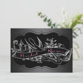 エレガントなピンクの黒板 ブライダルシャワー 招待状 (スタンド正面)