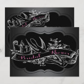 エレガントなピンクの黒板 ブライダルシャワー 招待状 (正面/裏面)