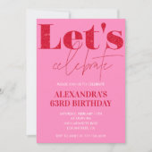 エレガントなピンクの63歳の誕生日招待状 グリッター グラム 招待状 (正面)