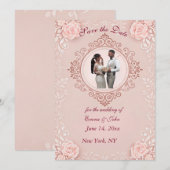 エレガントなピンクのSave the Dateカード セーブザデート (正面/裏面)