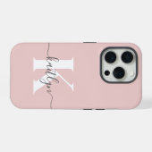 エレガントなピンクグレイの筆記体モノグラム iPhoneケース (裏面横)