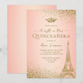 エレガントなピンクゴールドのパリ・エッフェル塔キンセアニエラ 招待状 (正面/裏面)