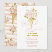 エレガントなピンクゴールドの牡丹花 ブライダルシャワー 招待状 (正面/裏面)