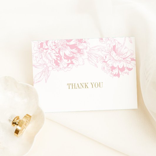 エレガントなピンクゴールドの芍薬の結婚式 サンキューカード