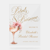 エレガントなピンクゴールドの花のブライダルシャワー アクリルサイン (正面)