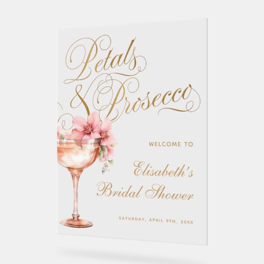 エレガントなピンクゴールドの花のブライダルシャワー アクリルサイン (傾斜)
