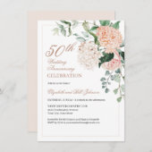 エレガントなピンクゴールドの花モチーフの結婚記念日 招待状 (正面/裏面)