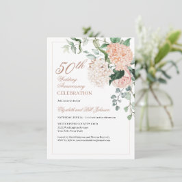 エレガントなピンクゴールドの花モチーフの結婚記念日 招待状
