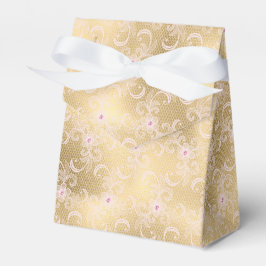 エレガントなピンクゴールドの花柄レースのブライダルシャワー フェイバーボックス