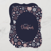 エレガントなピンクゴールドの雪の結晶 クリスマスパーティー 招待状 (正面/裏面)