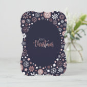 エレガントなピンクゴールドの雪の結晶 クリスマスパーティー 招待状 (スタンド正面)