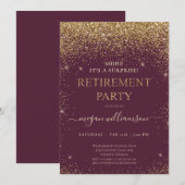 エレガントなピンクゴールドグリッター引退パーティー 招待状 (正面/裏面)