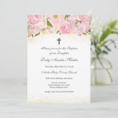 エレガントなピンクゴールドスパークルローズ洗礼招待状 招待状 (スタンド正面)