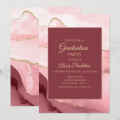 エレガントなピンクゴールド大理石アゲート 卒業パーティー 5"X7" 招待状 (正面/裏面)