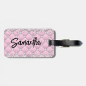 エレガントなピンクシルバー スパークリー グリッター モノグラム ラゲッジタグ (裏面横)