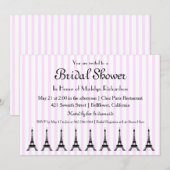 エレガントなピンクストライプ フレンチ テーマのブライズシャワー 招待状 (正面/裏面)
