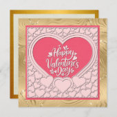 エレガントなピンクハート おしゃれなバレンタインデー 招待状 (正面/裏面)