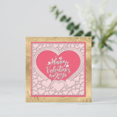 エレガントなピンクハート おしゃれなバレンタインデー 招待状 (スタンド正面)