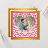 エレガントなピンクハート ハッピー バレンタインデー おしゃれ カード (正面/裏面インサイチュ)