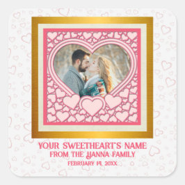 エレガントなピンクハート ハッピー バレンタインデー おしゃれ スクエアシール