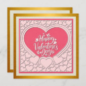 エレガントなピンクハート ハッピー バレンタインデー おしゃれ 招待状 (正面/裏面)