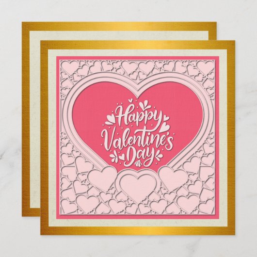 エレガントなピンクハート ハッピー バレンタインデー おしゃれ 招待状 (正面/裏面)