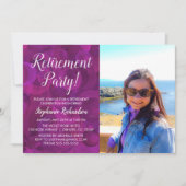 エレガントなピンクバイオレットローズ写真退職パーティー 招待状 (正面)