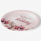 エレガントなピンクバーガンディーフラワーの80歳の誕生日 ペーパープレート (アングル)