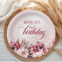 エレガントなピンクバーガンディーフラワーの80歳の誕生日