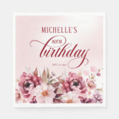 エレガントなピンクバーガンディーフラワー 80歳の誕生日 スタンダードランチョンナプキン (正面)