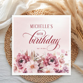 エレガントなピンクバーガンディーフラワー 80歳の誕生日 スタンダードランチョンナプキン