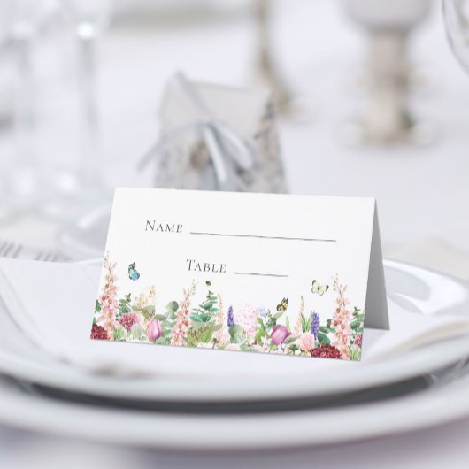 エレガントなピンクパープルの花と蝶 プレイスカード