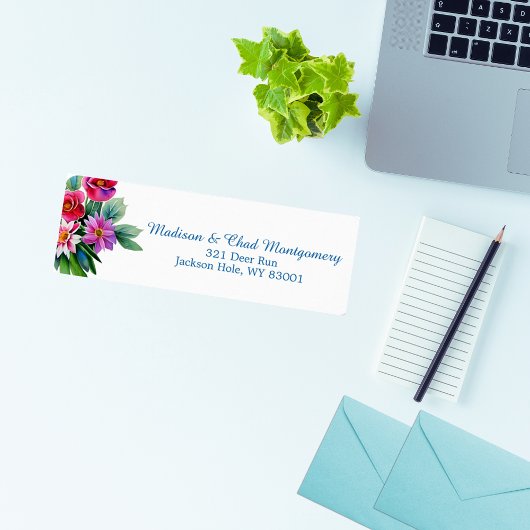 エレガントなピンクパープルの花 ラベル