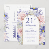 エレガントなピンクパープルの21歳誕生日パーティー招待状 ポストカード (正面/裏面)