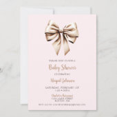 エレガントなピンクベージュのクチュールボー ベビーシャワー 招待状 (正面)