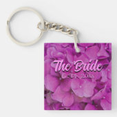 エレガントなピンクマジェンタの花束 ハイドランジア ローズ キーホルダー (正面)