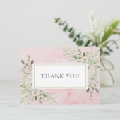 エレガントなピンク大理石のグリーンリーフ サンキューカード (スタンド正面)