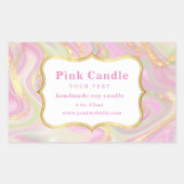 エレガントなピンク大理石ゴールドキャンドルラベルテンプレート 長方形シール (正面)